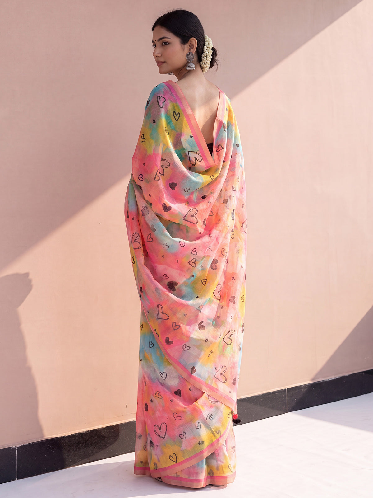 Multicolored Cotton Linen saree – detail view 1