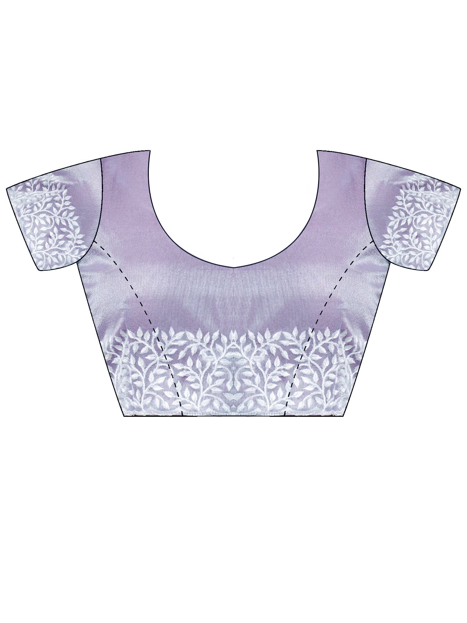 Unstitched lavender organza blouse piece with solid design