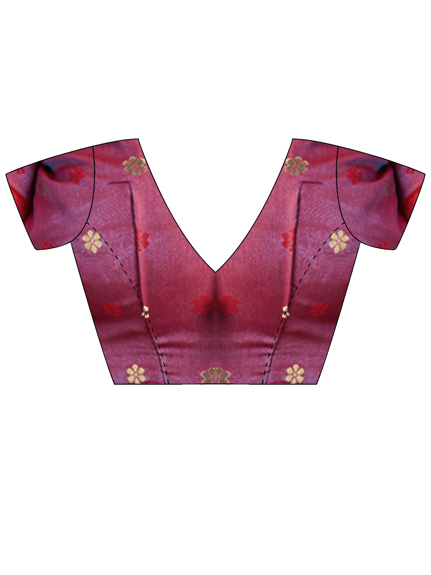 Unstitched red cotton blend blouse piece with ethnic motif design
