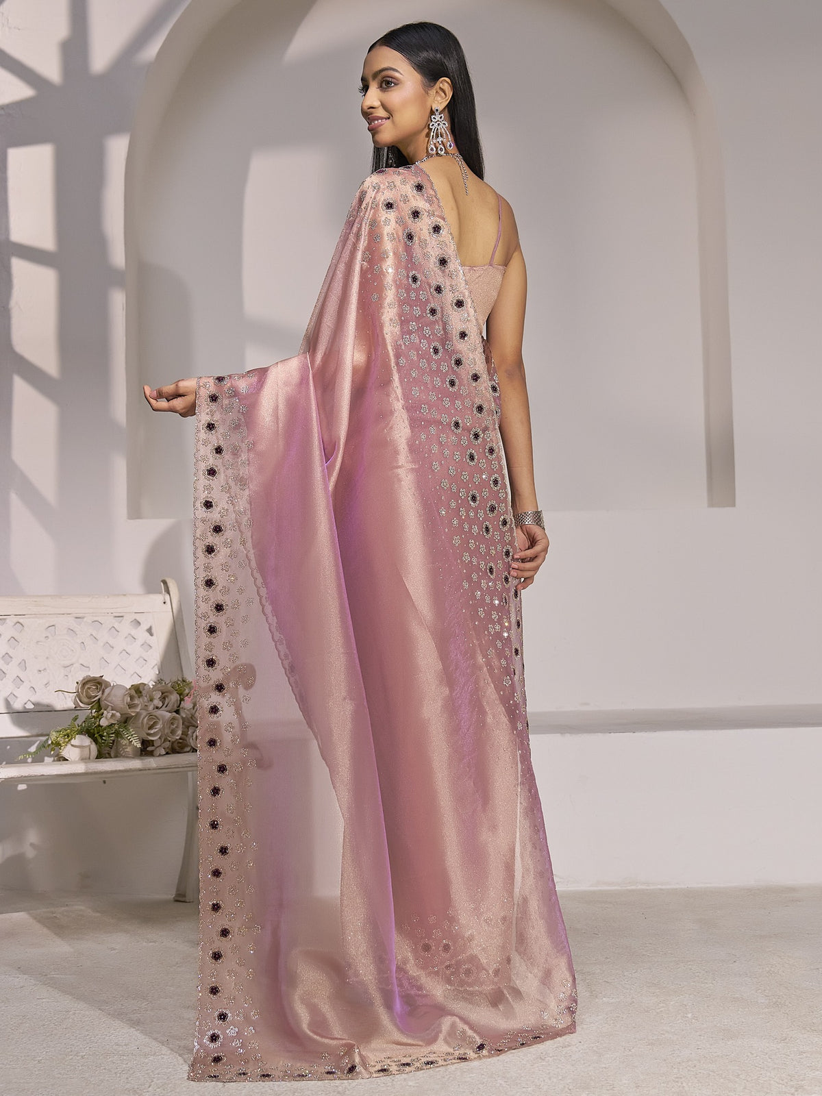 Mauve organza saree view 2