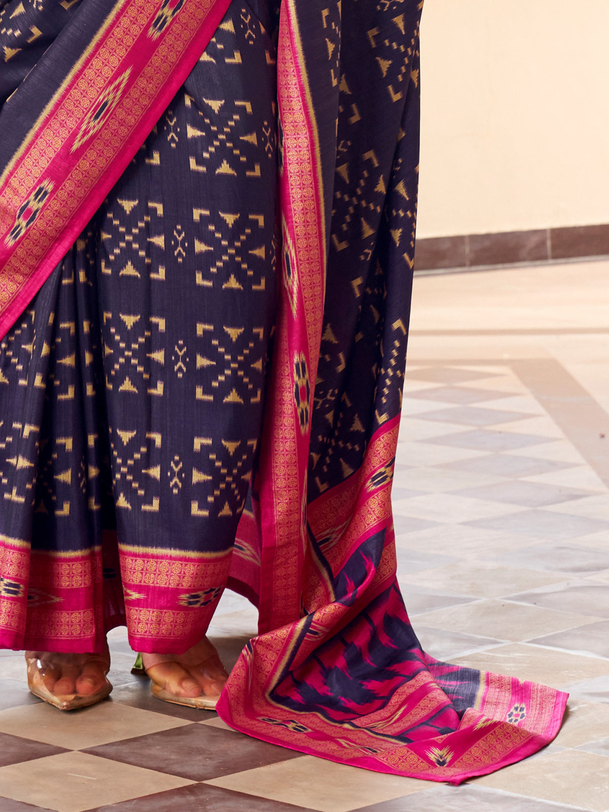 Navy Blue silk blend saree view 4