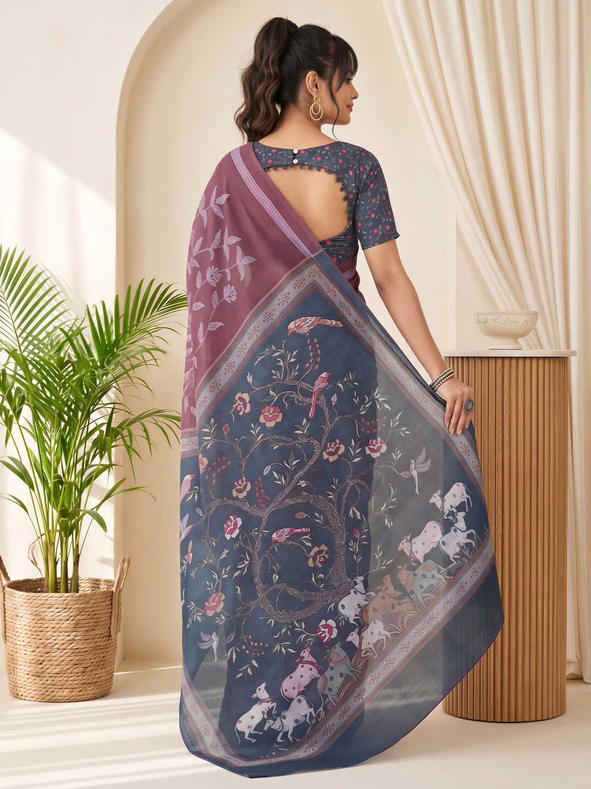 Mauve Linen Blend saree – detail view 1