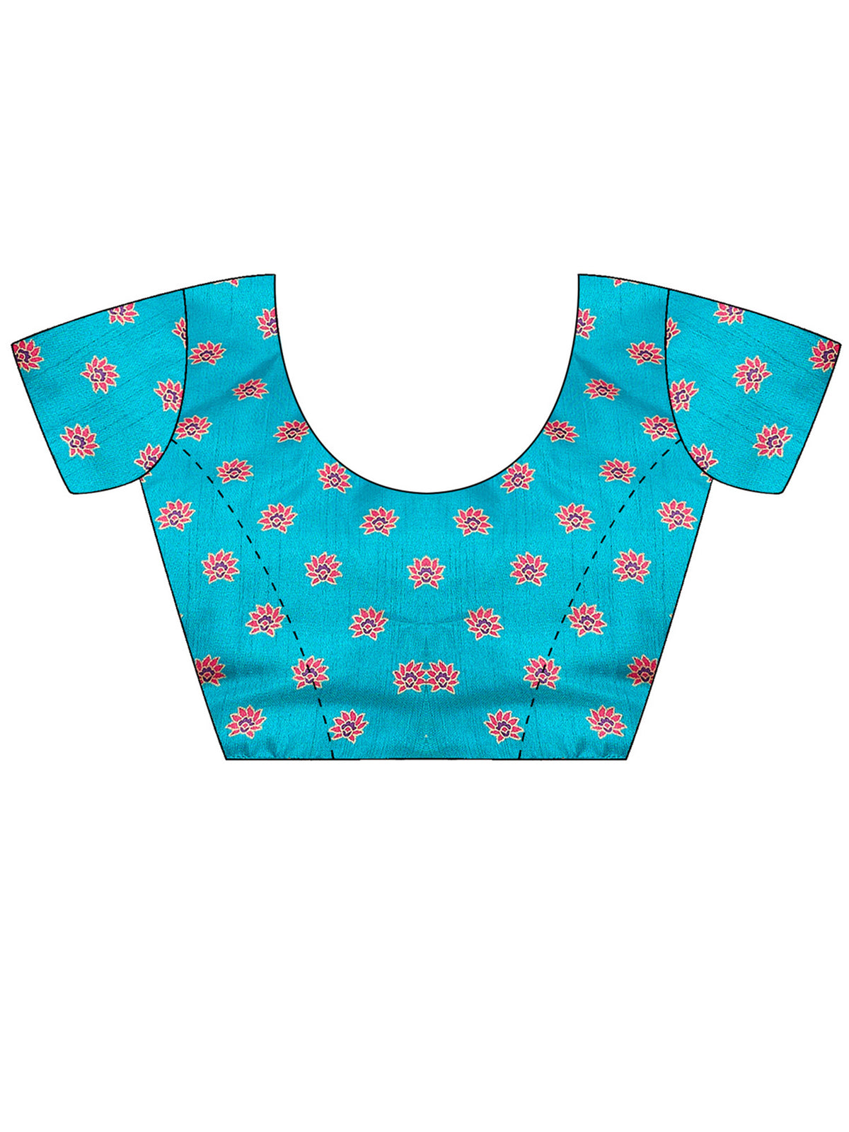 Unstitched light blue silk blend blouse piece with ethnic motif design