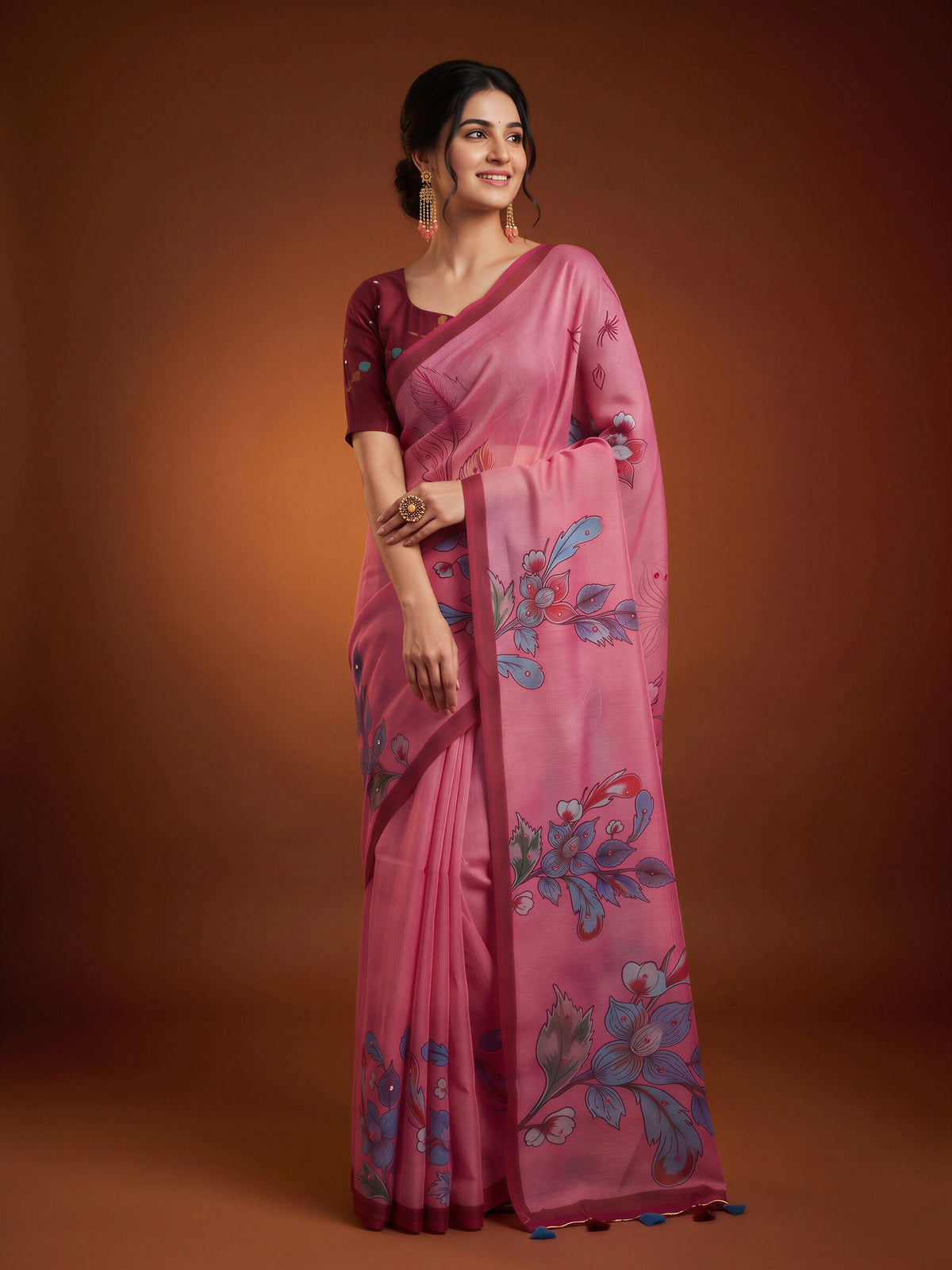 Pink Linen Blend saree – detail view 3