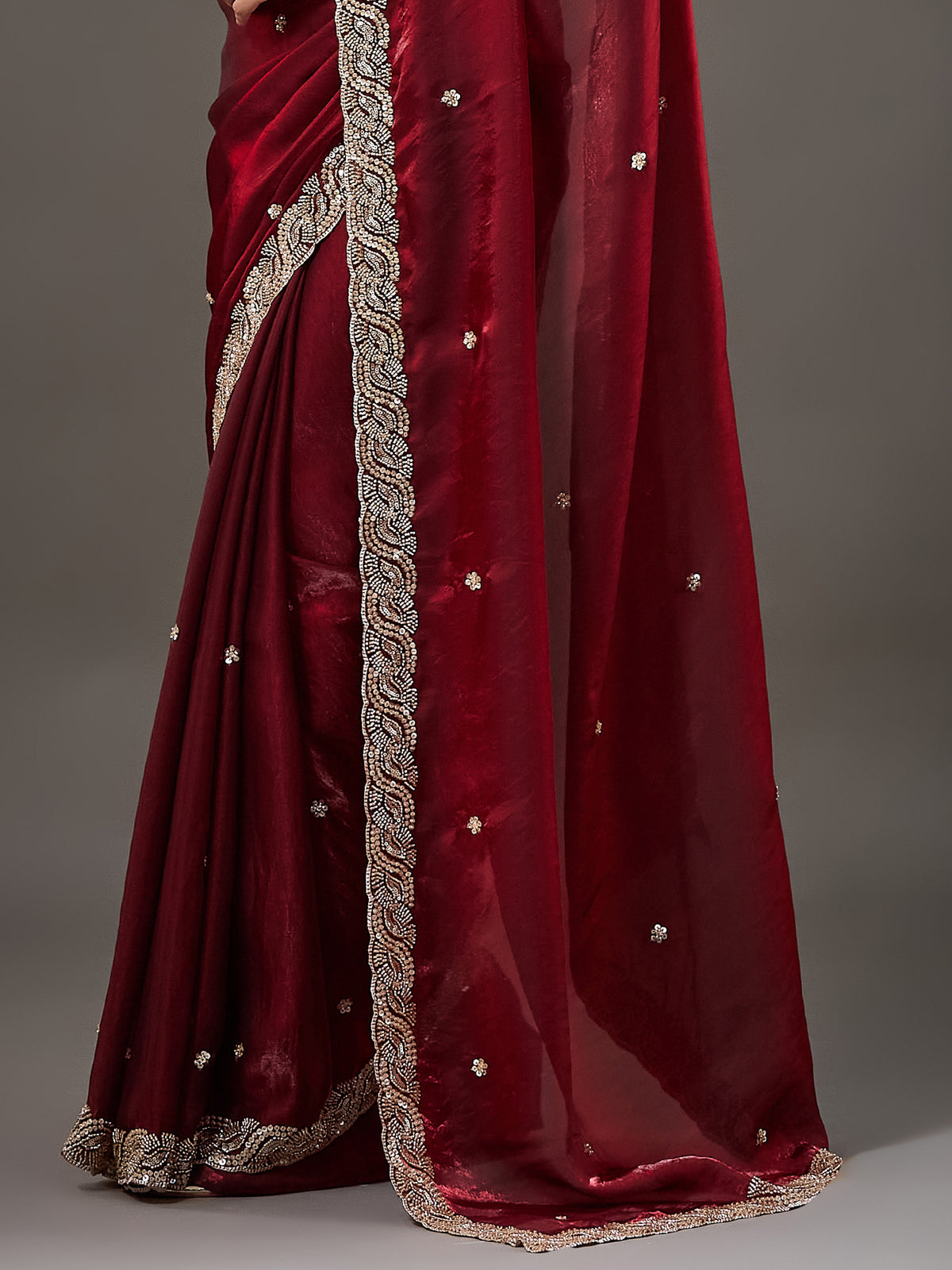 Maroon Satin saree – detail view 4