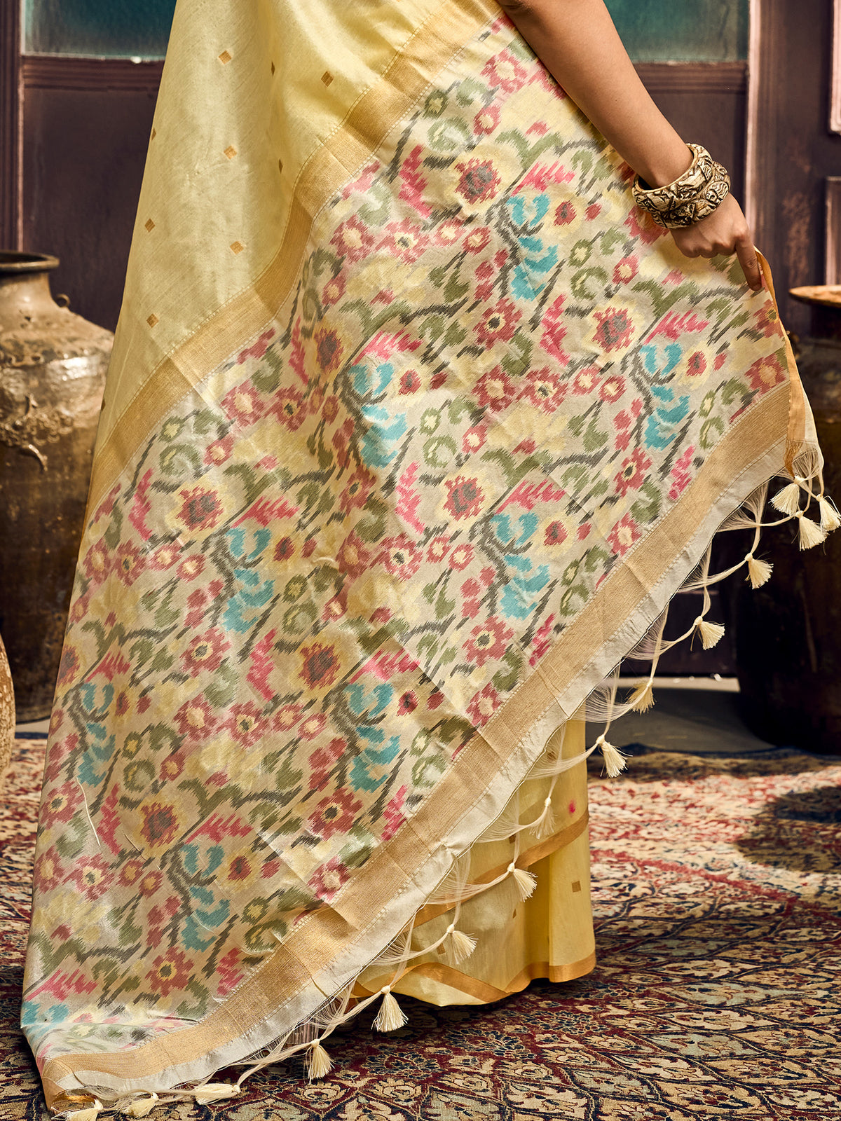 Yellow Cotton Silk saree – detail view 5