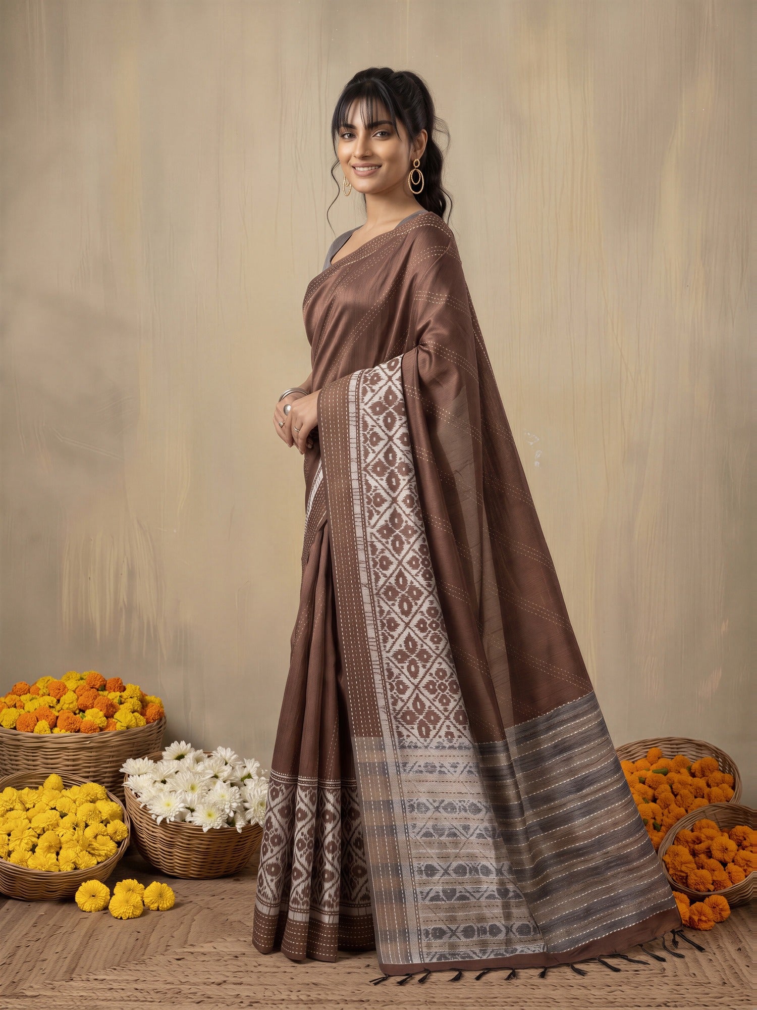 Brown Silk Cotton saree – detail view 2