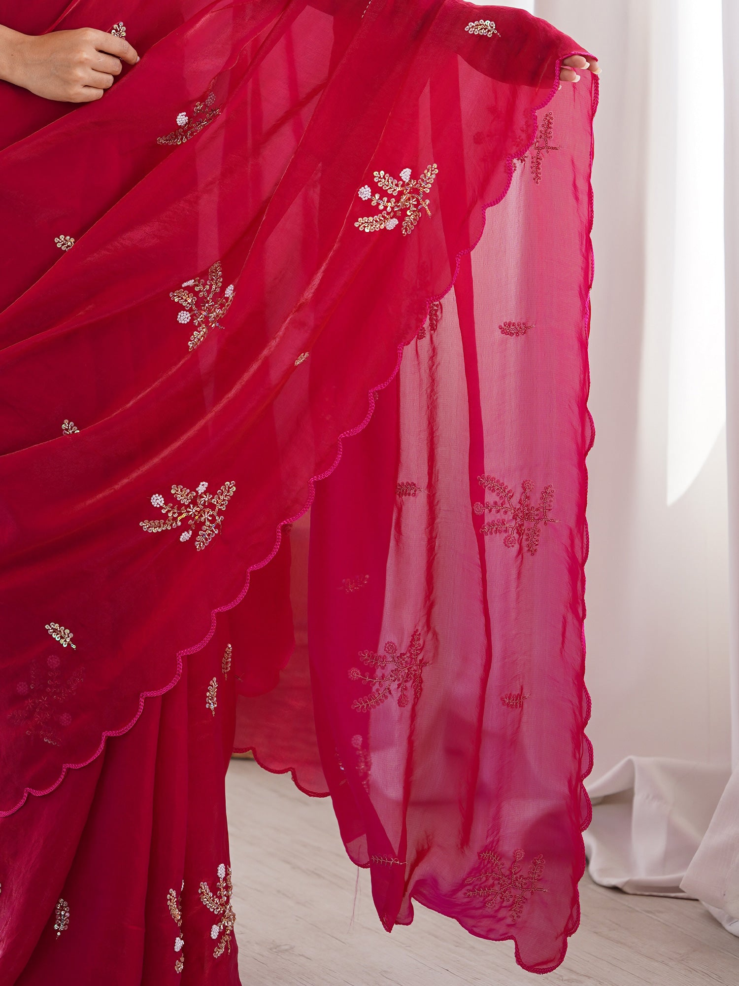 Pink Satin saree – detail view 5