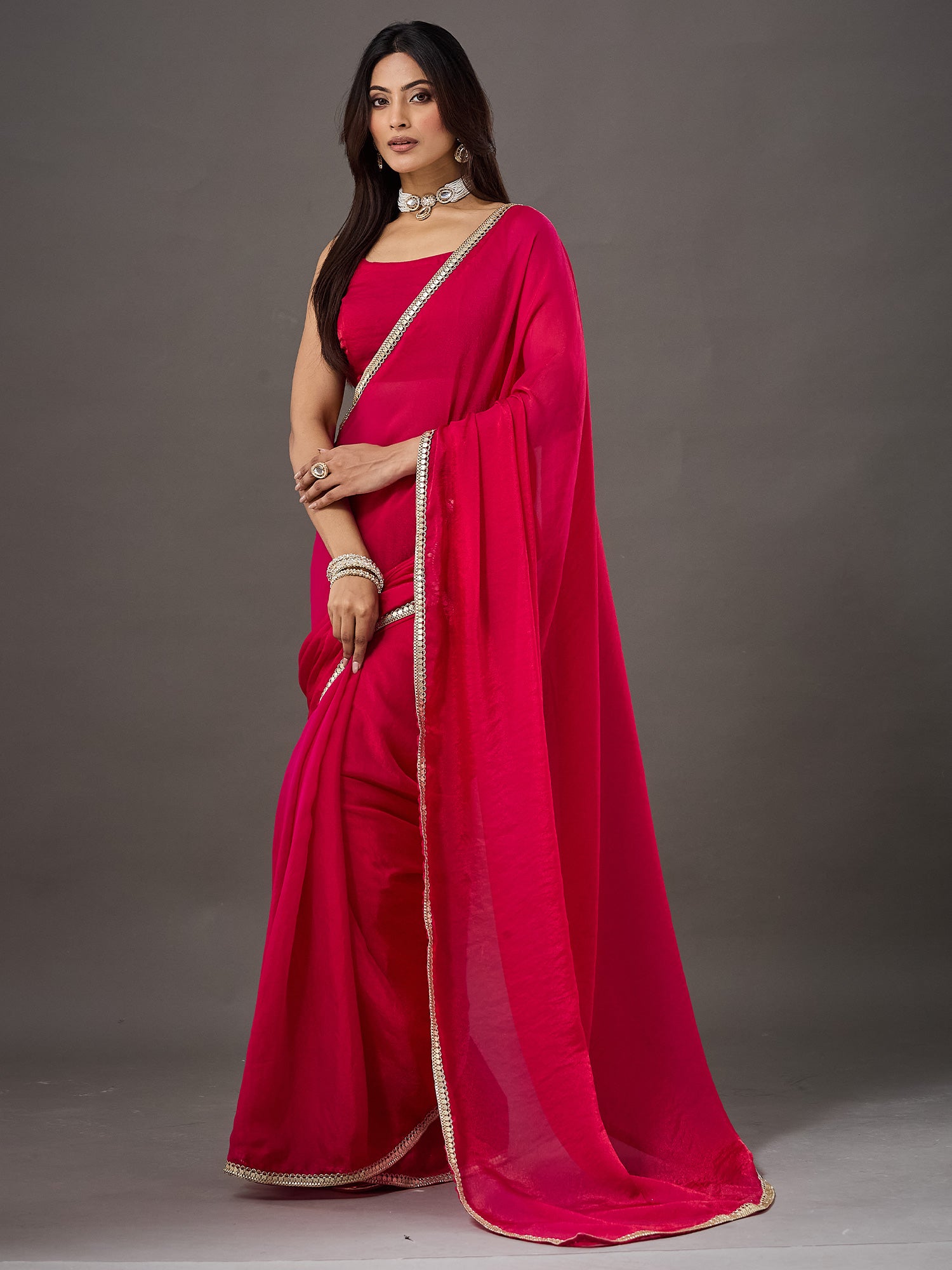 Pink Georgette saree – detail view 2