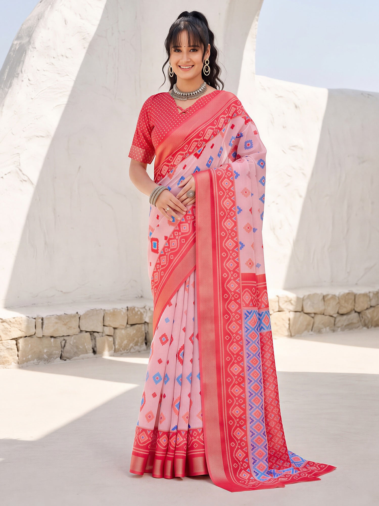 Pink Cotton Linen saree – detail view 3