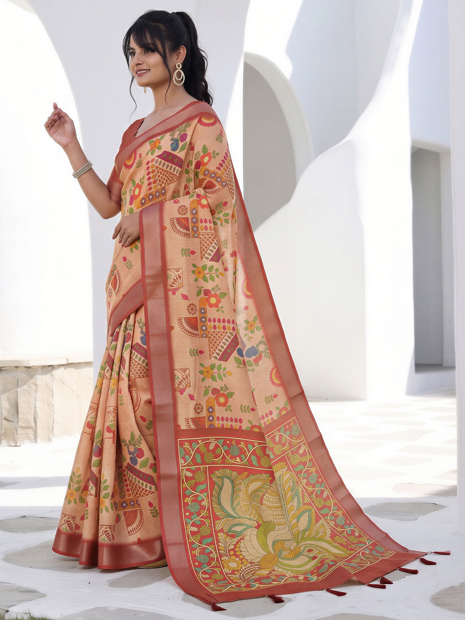 Peach Cotton Silk saree – detail view 2