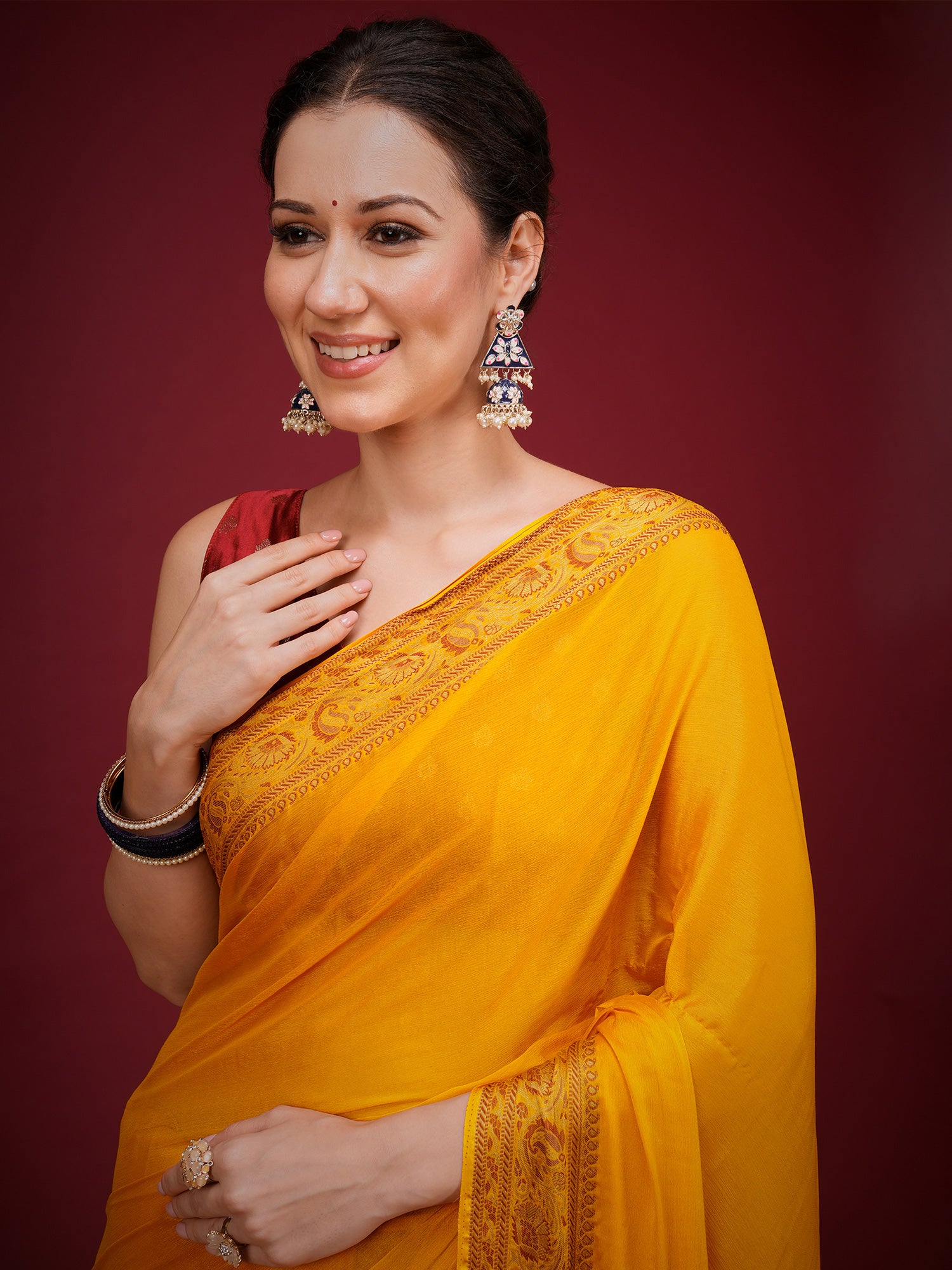 Orange Mysore Silk saree – detail view 3