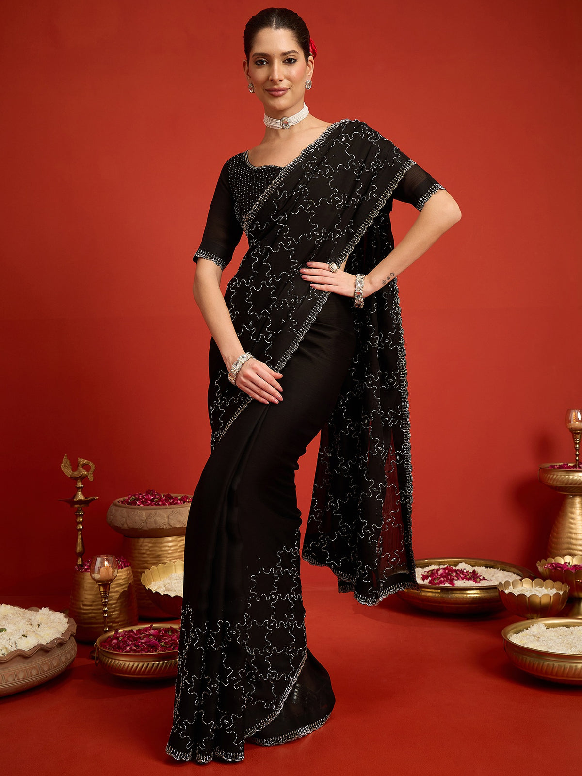 Black Chiffon saree – detail view 2