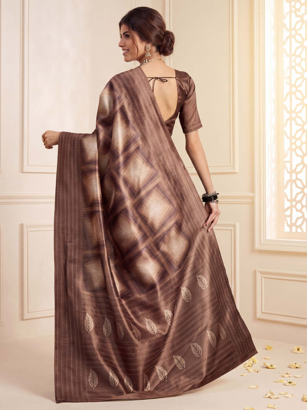 Camel Brown Cotton Silk saree – detail view 1