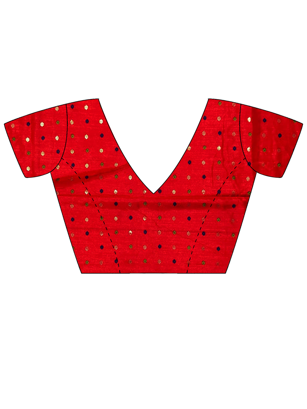 Unstitched red silk blend blouse piece with ikat design