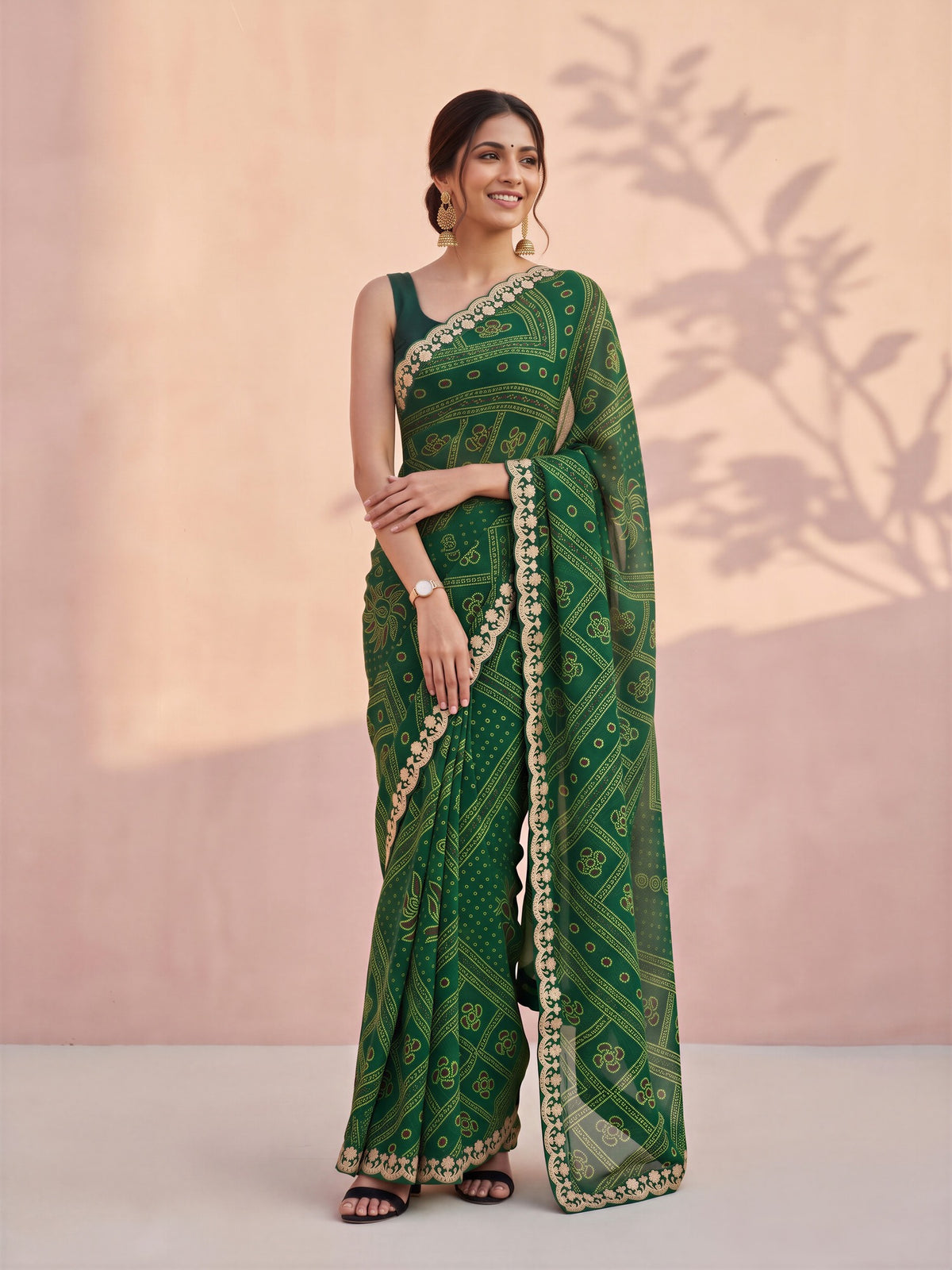 Green Georgette saree – detail view 3