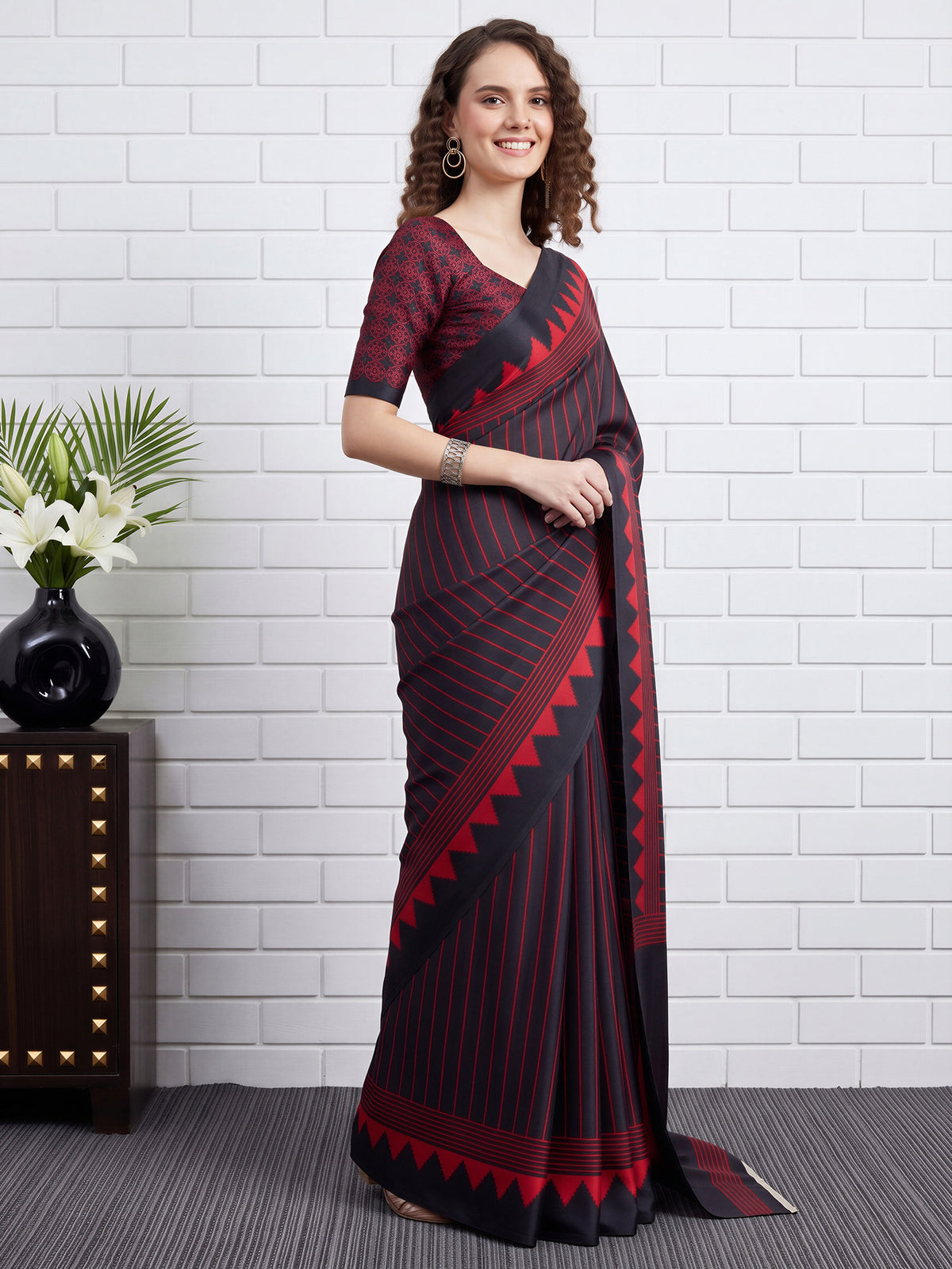Black Satin saree – detail view 2