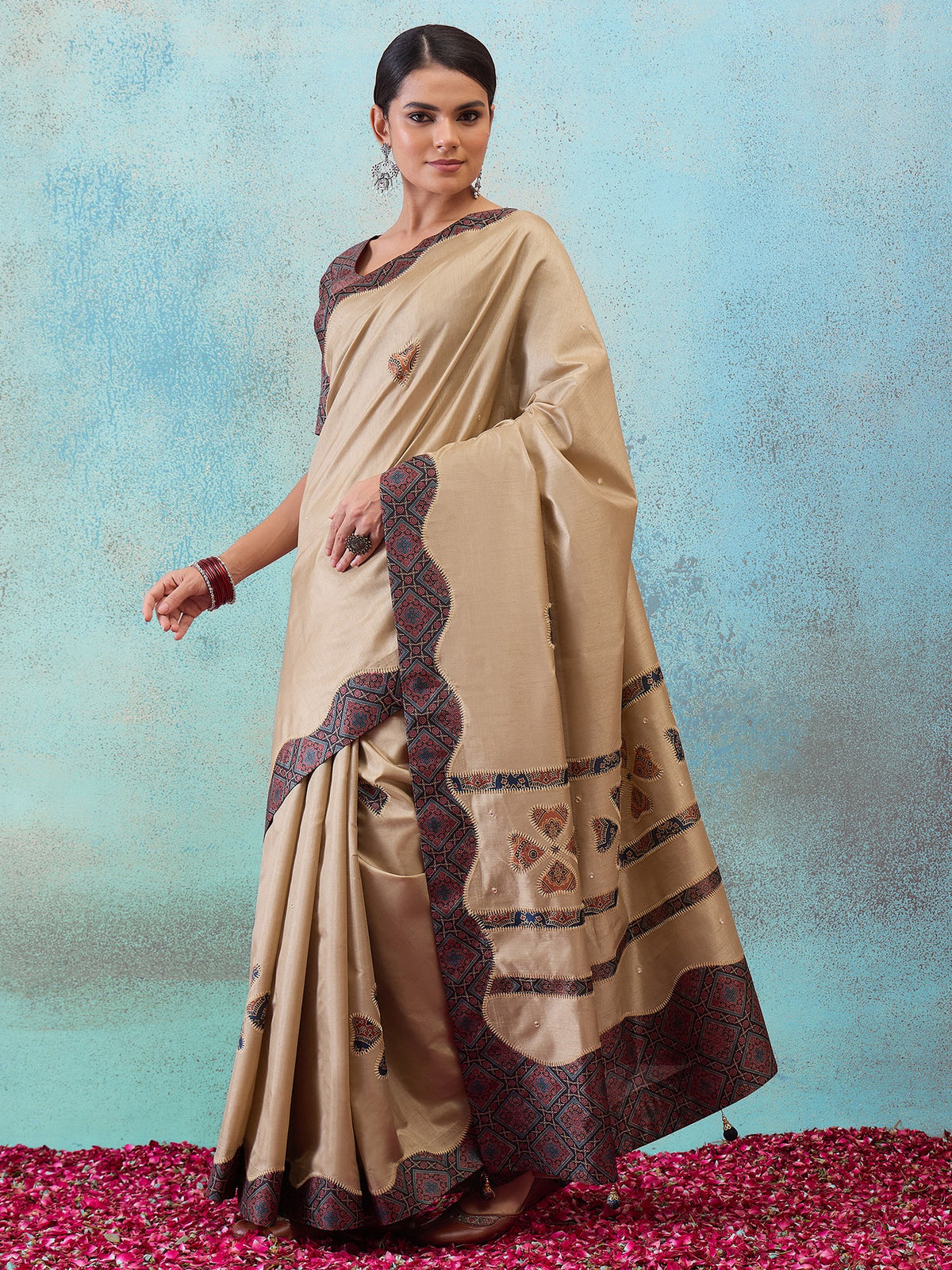 Light Brown silk blend saree view 3