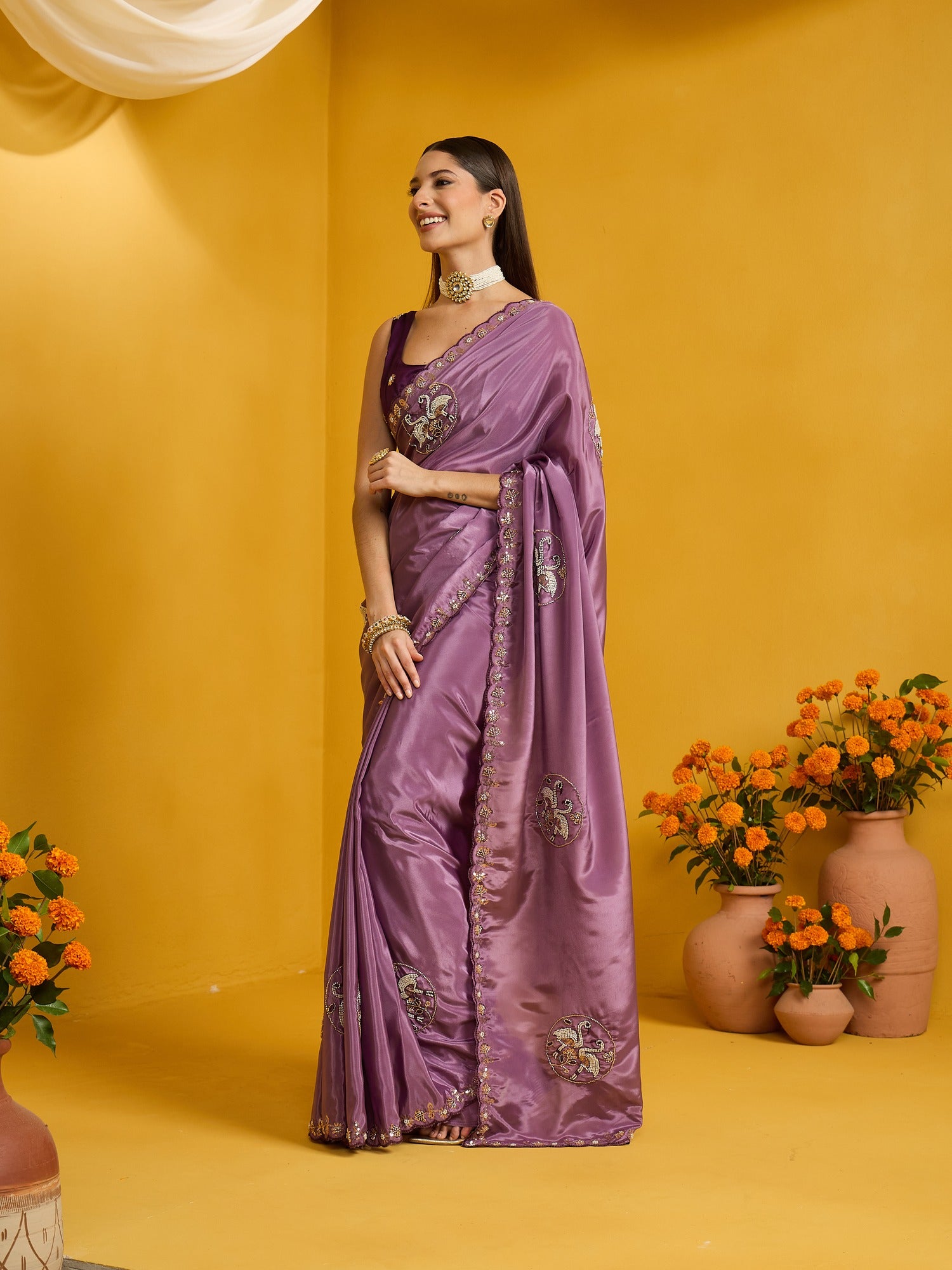 Lavender Silk Blend saree – detail view 1