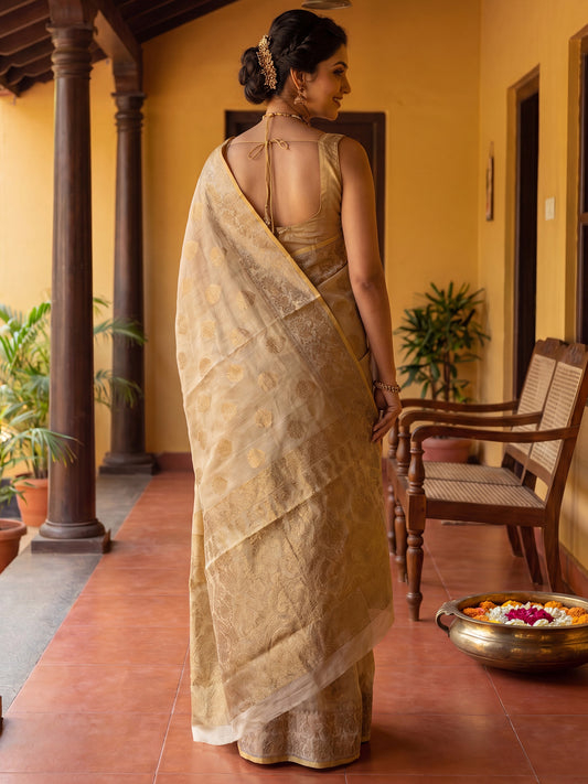 Off White Silk Blend saree – detail view 1