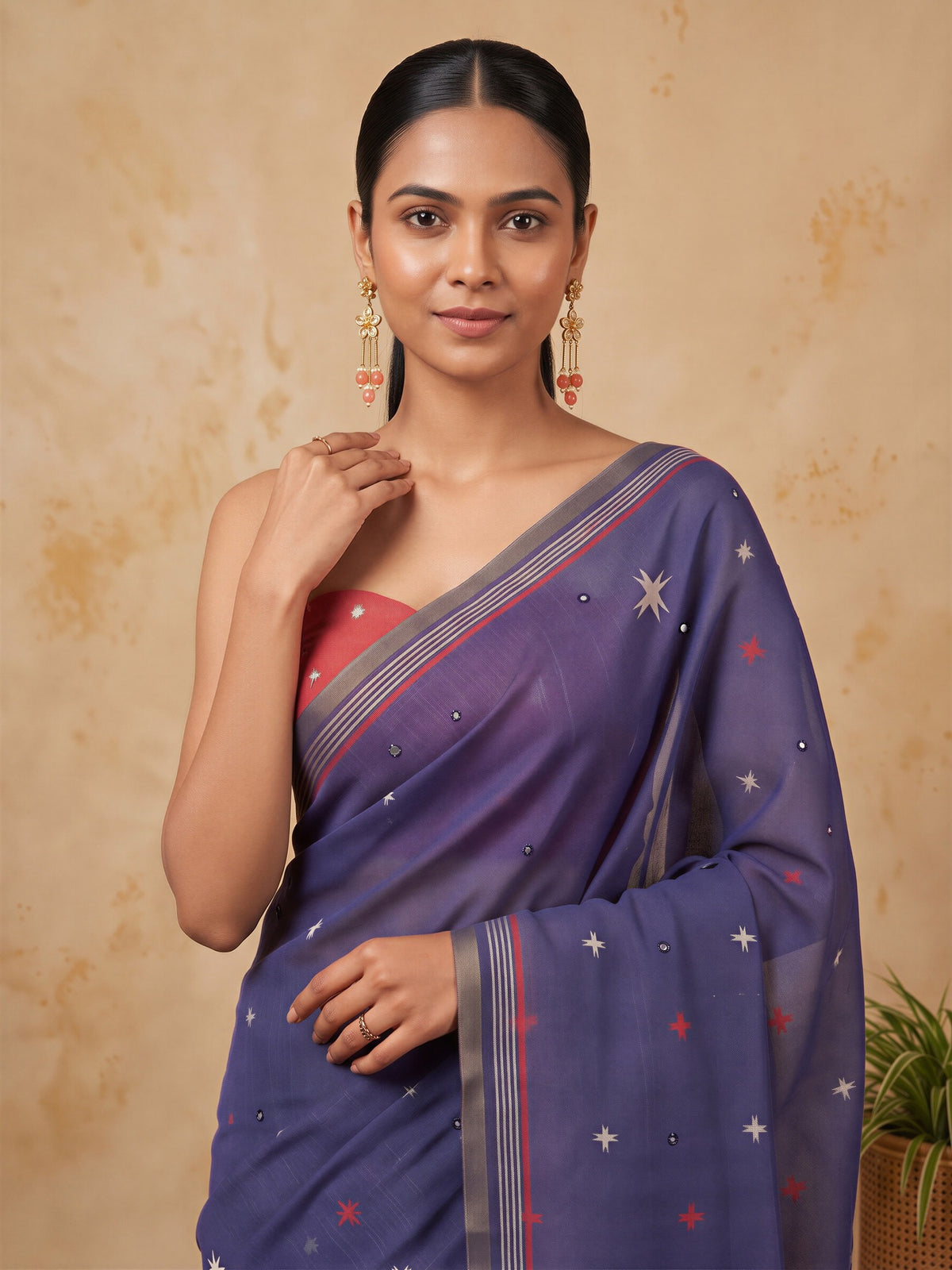 Navy Blue Linen Blend saree – detail view 4