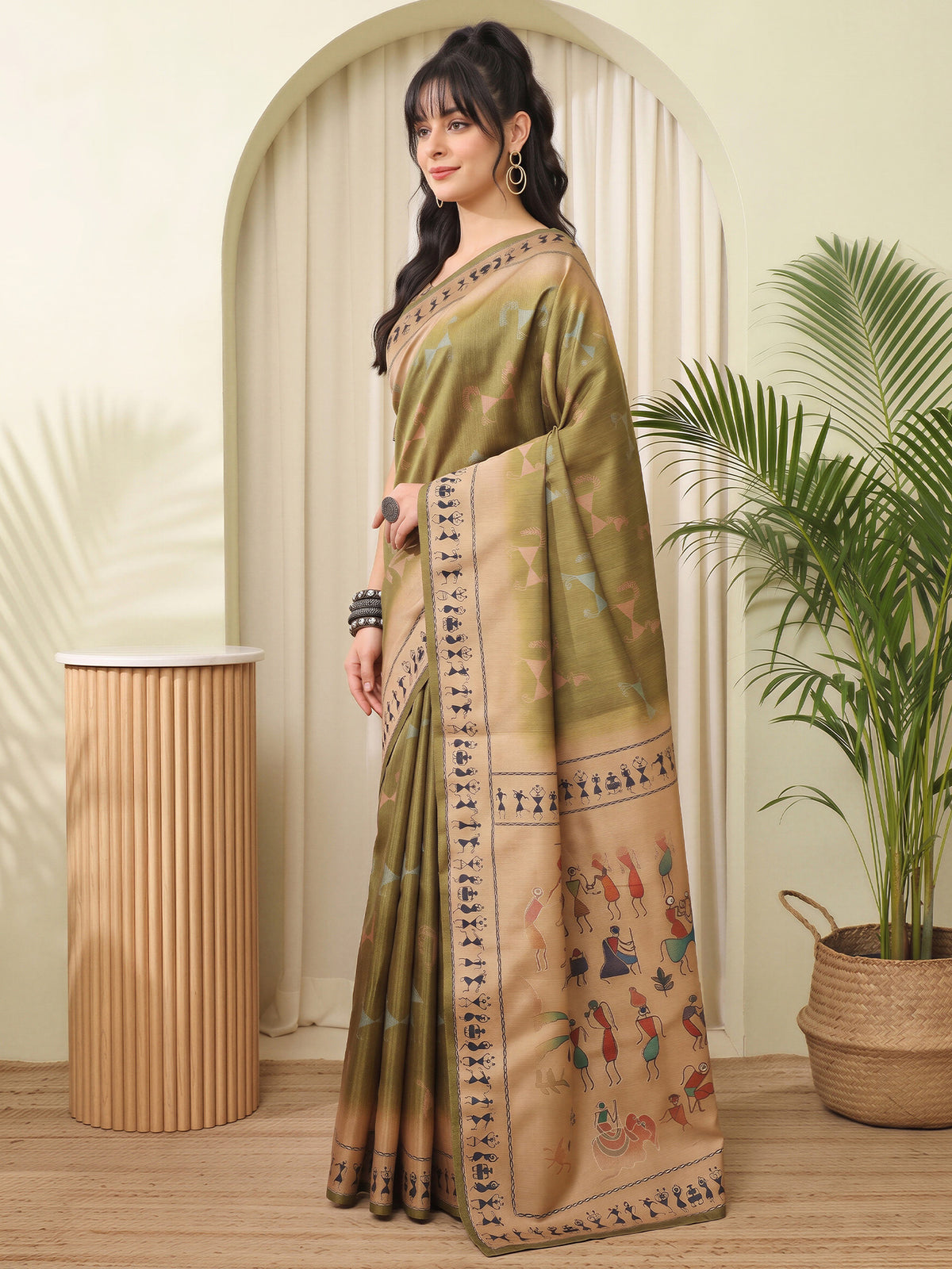 Olive Silk Blend saree – detail view 2