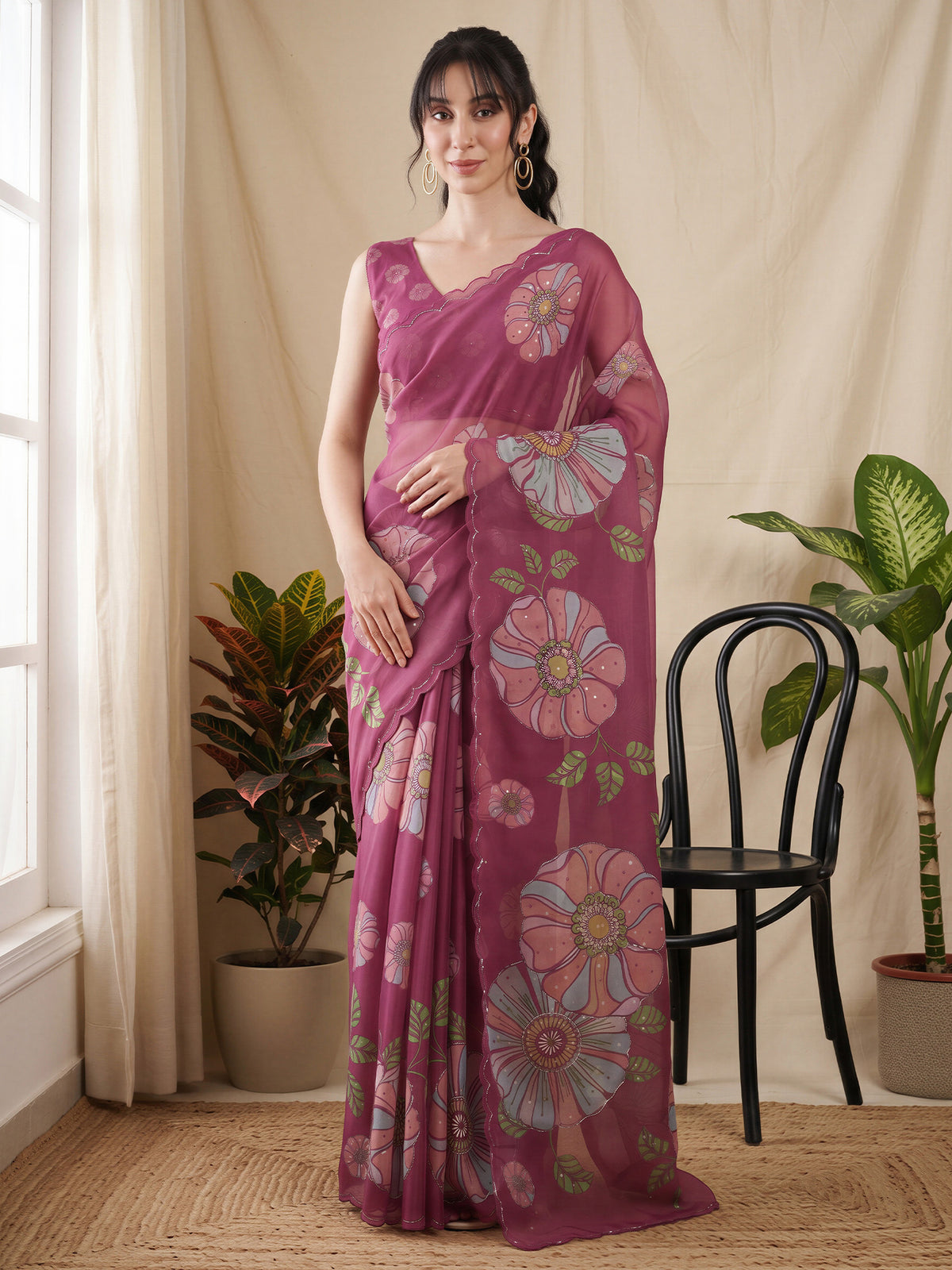 Magenta Organza saree – detail view 3