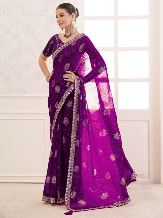 Purple chiffon saree view 1