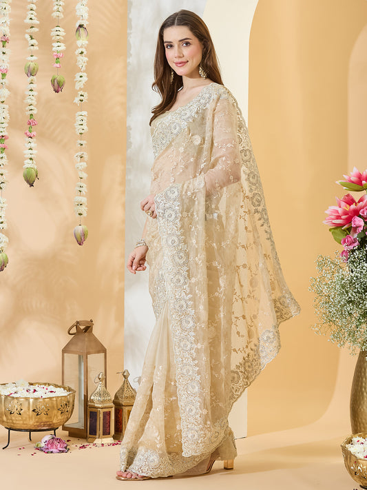 Beige Organza saree – detail view 2