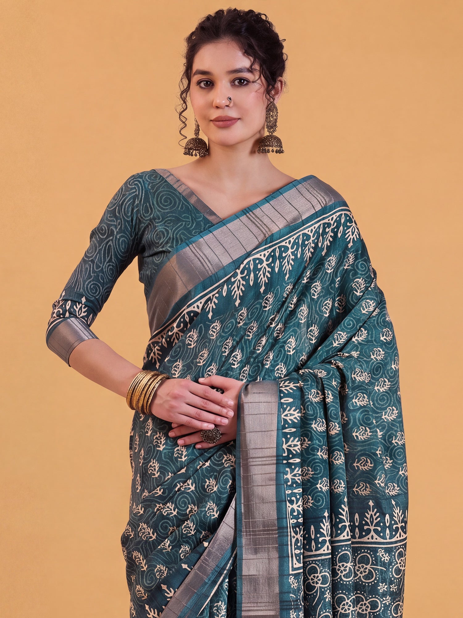 Teal Blue Silk Blend saree – detail view 2