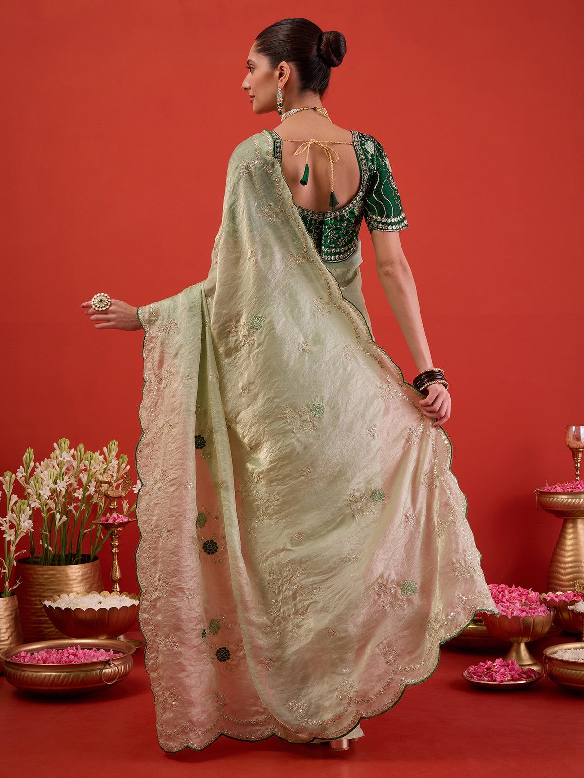 Light Green Satin Silk saree – detail view 6