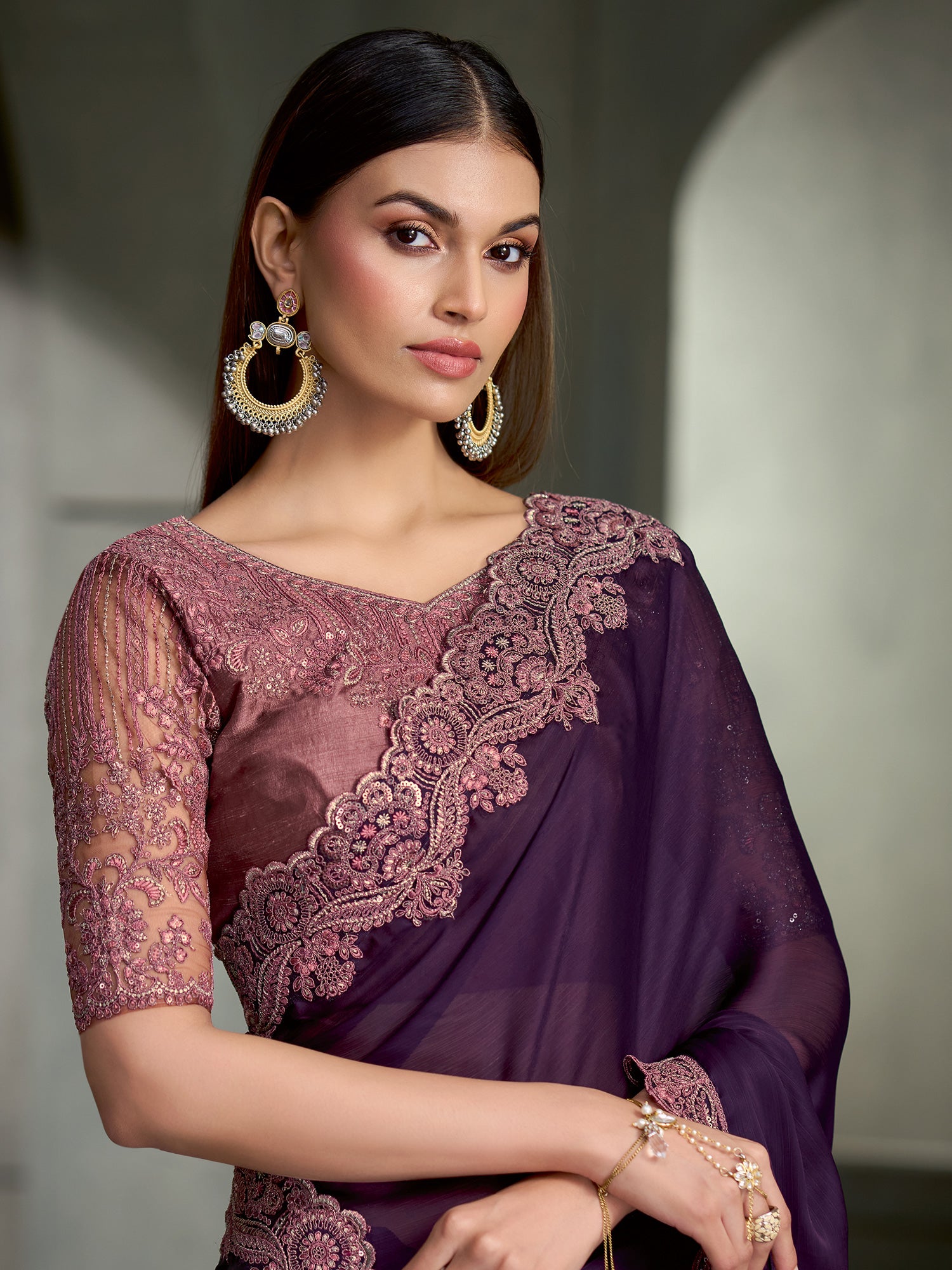 Purple Chiffon saree – detail view 1
