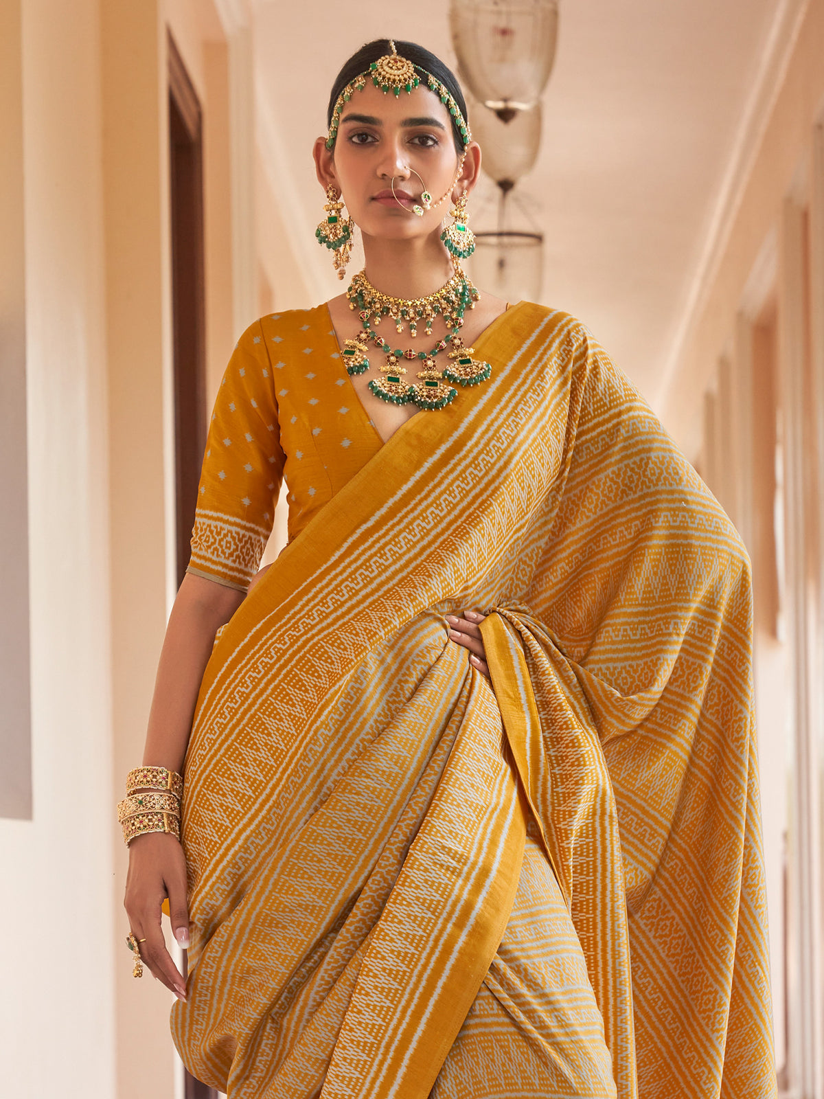 Mustard silk blend saree view 2