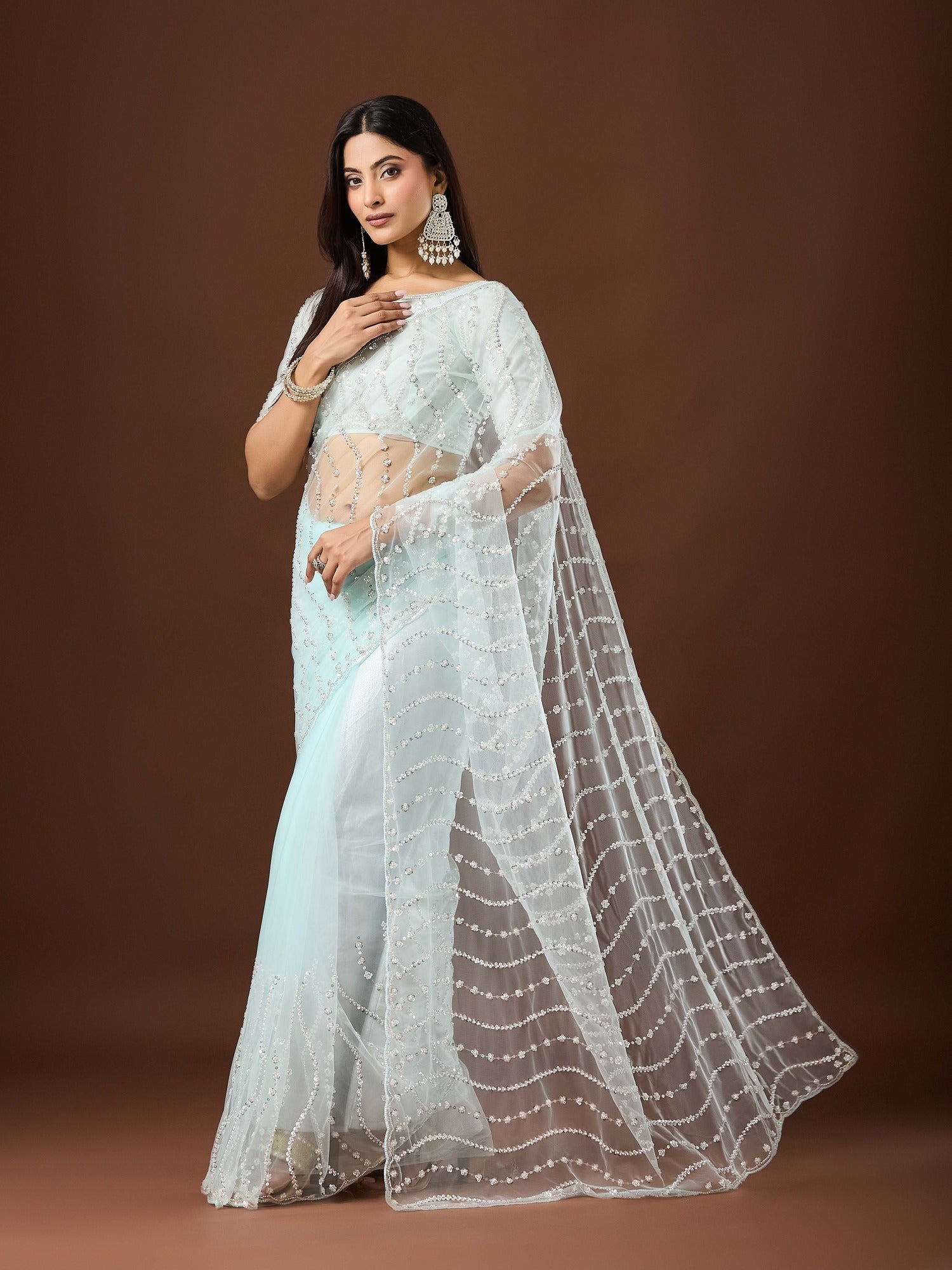 Light Blue Net saree – detail view 3