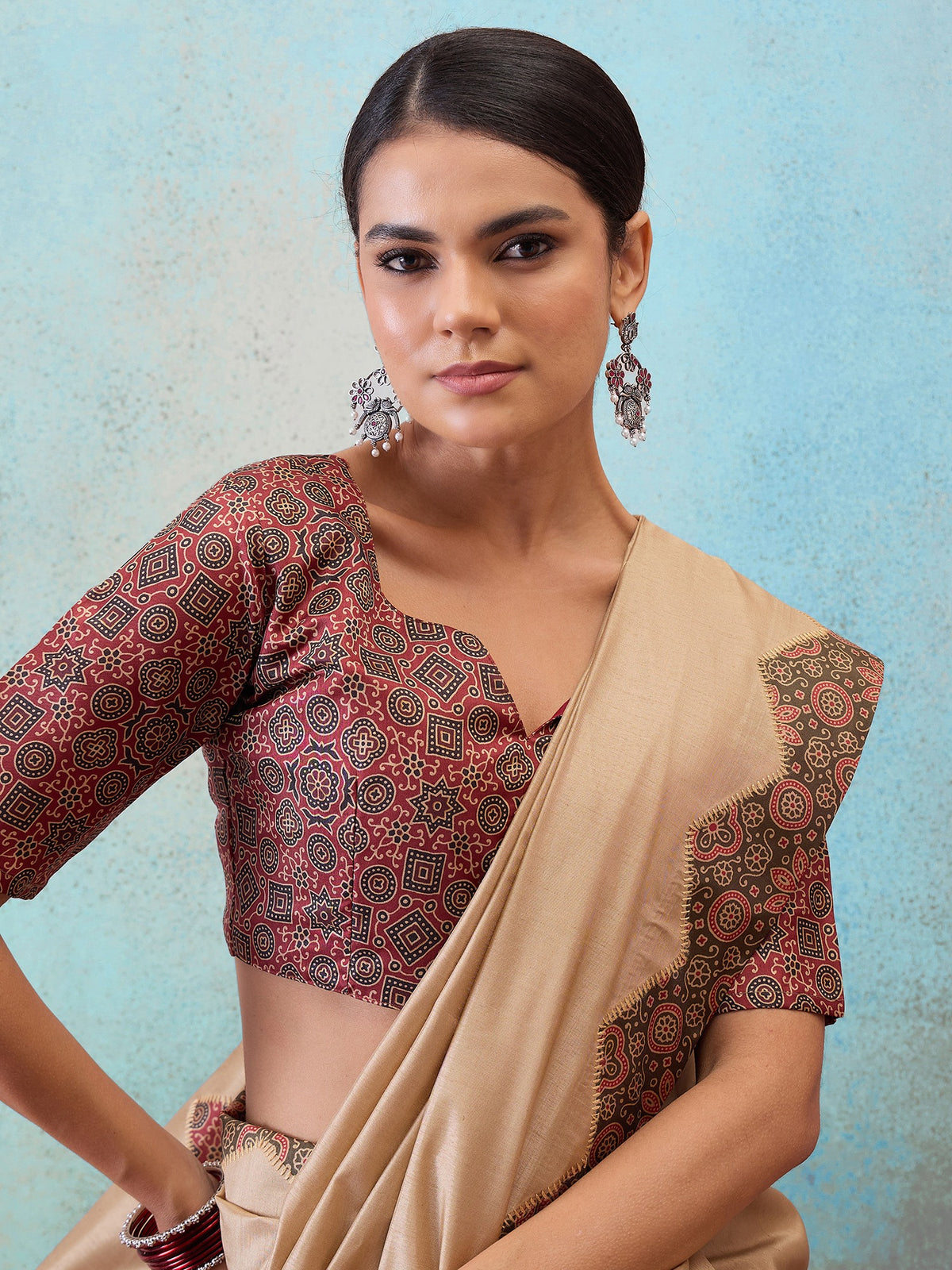 Light Brown silk blend saree view 7