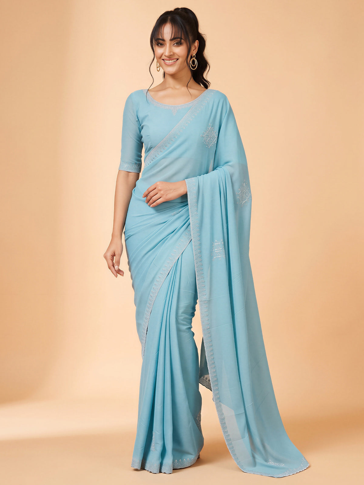 Light Blue Georgette saree – detail view 3