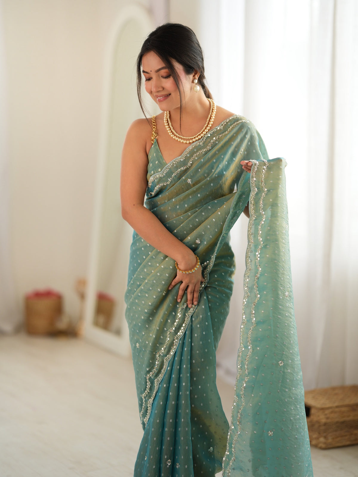 Light Blue Georgette saree – detail view 1