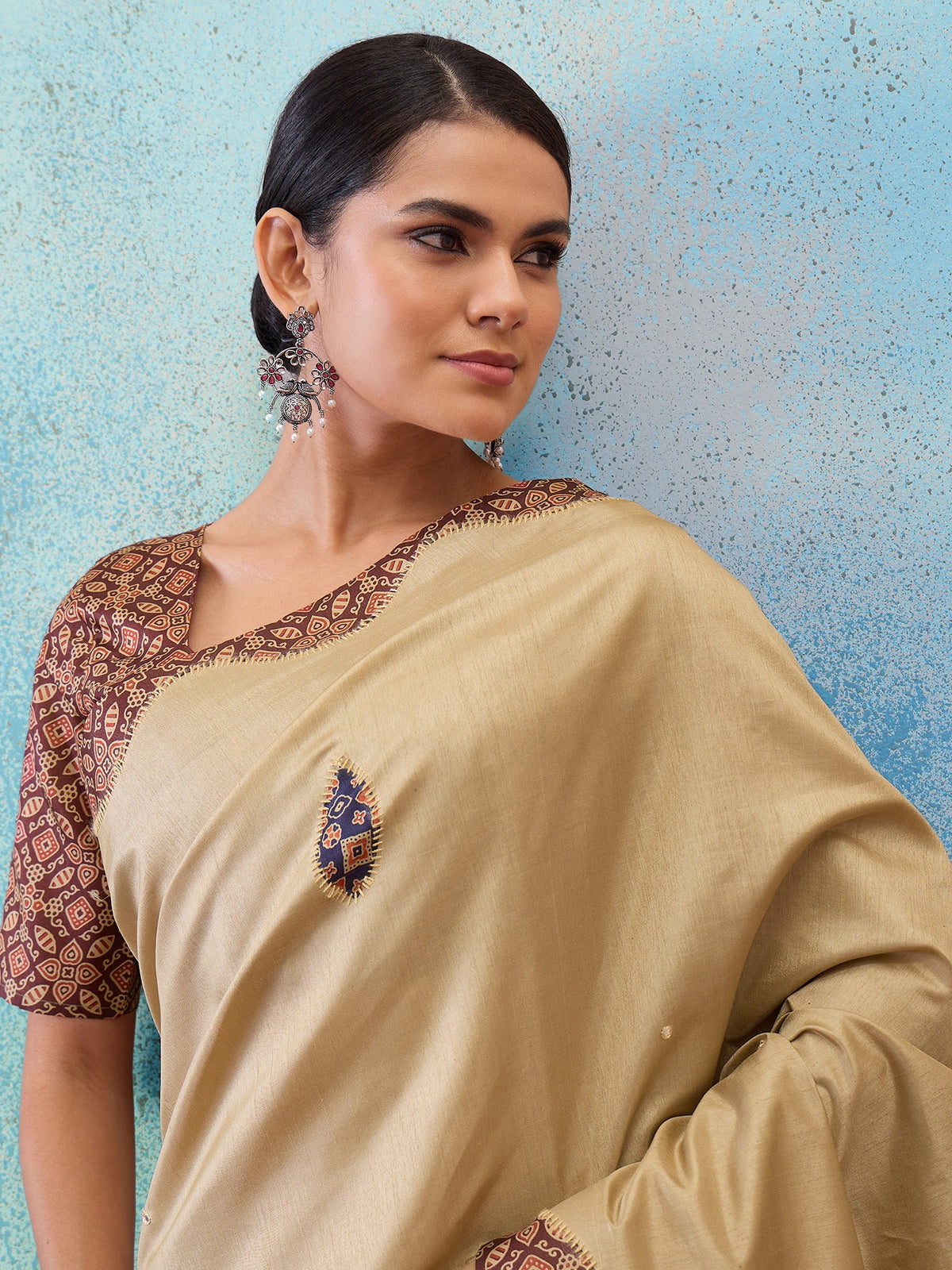 Light Brown silk blend saree view 7