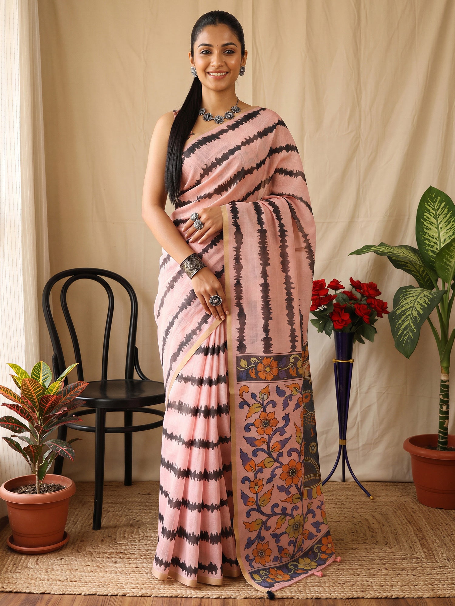 Pink Cotton Blend saree – detail view 3