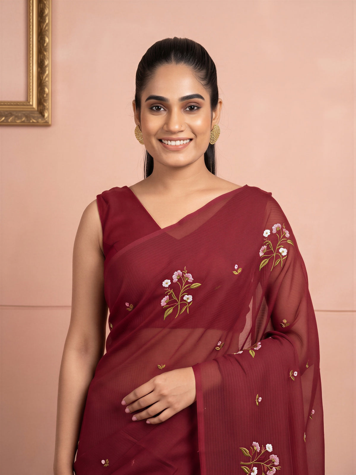 Maroon Kota Doria Cotton saree – detail view 4