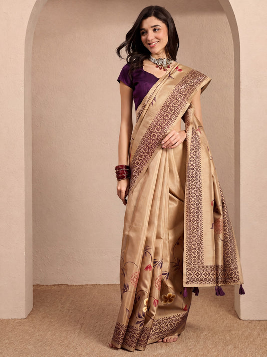 Beige Silk Blend saree – detail view 2