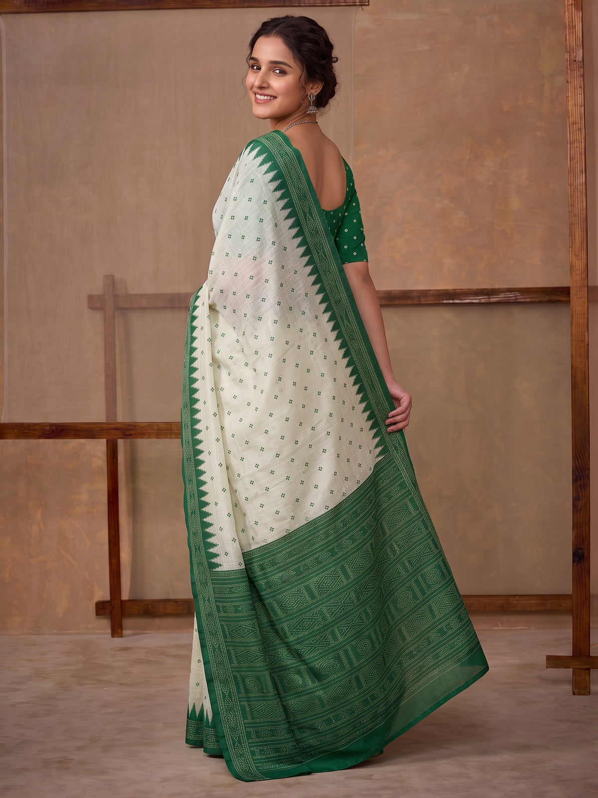 Off White tussar silk saree view 1
