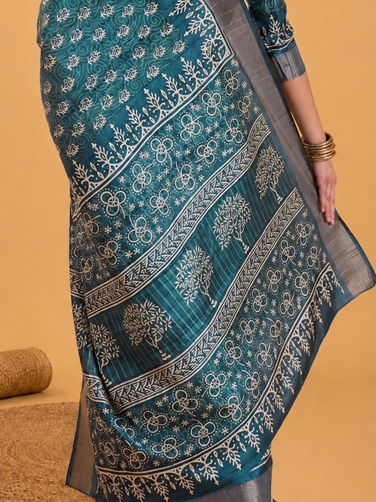 Teal Blue Silk Blend saree – detail view 5
