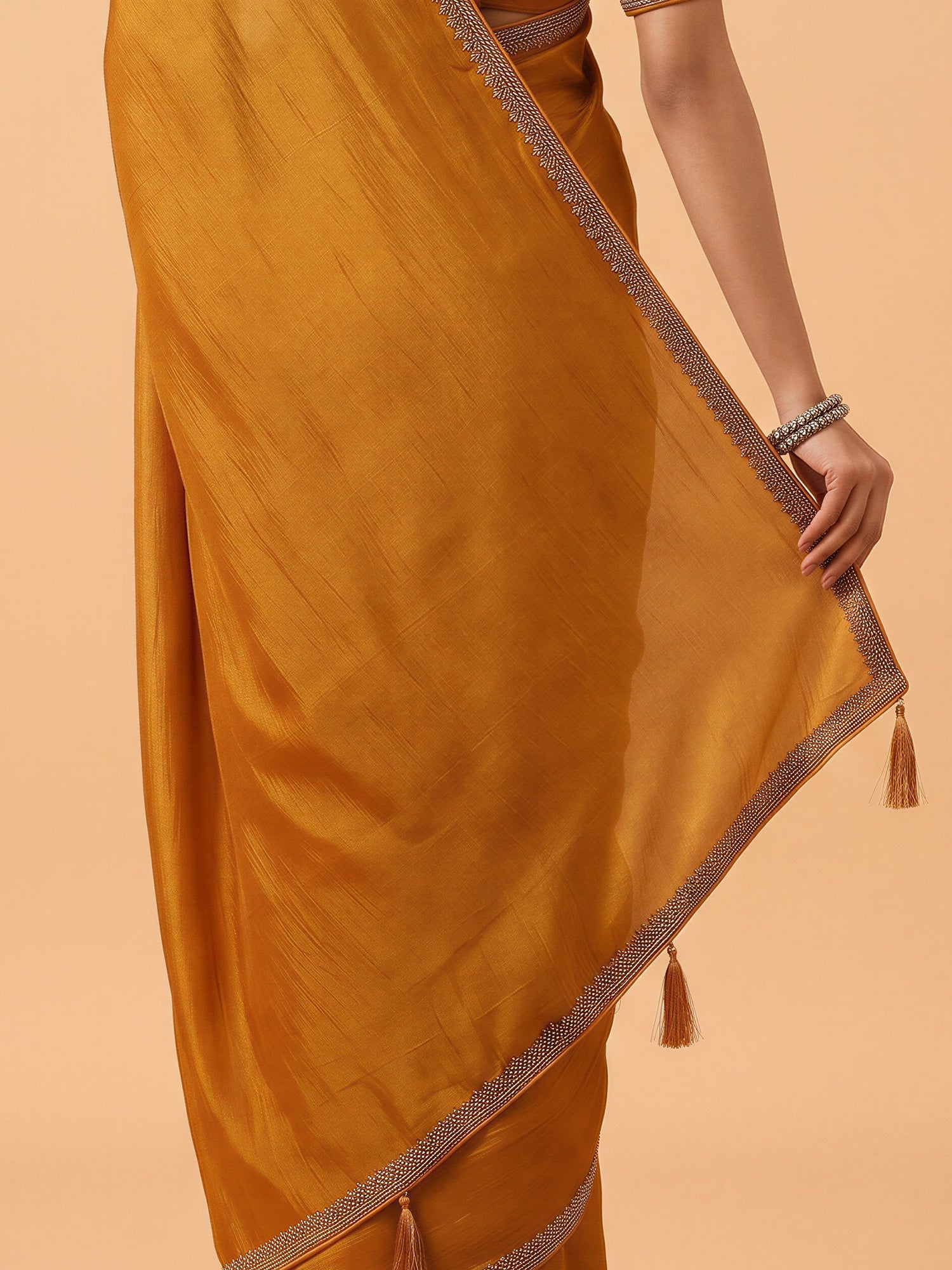 Mustard Satin Silk saree – detail view 5