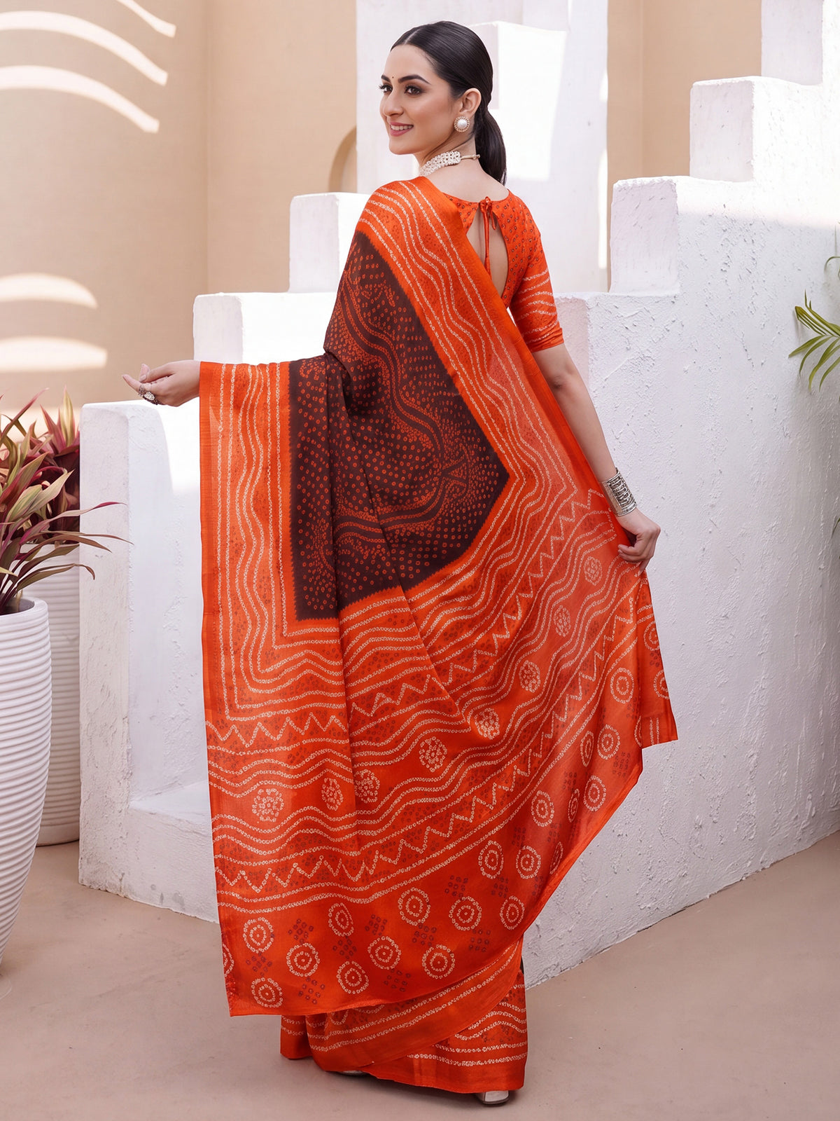 Brown Satin Silk saree – detail view 1