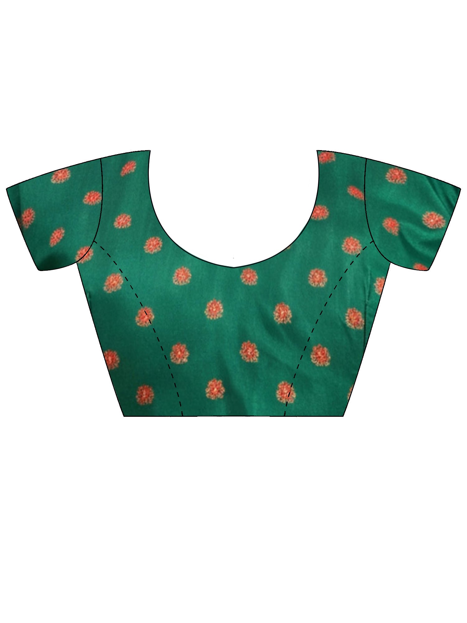 Unstitched dark green silk blend blouse piece with ethnic motif design