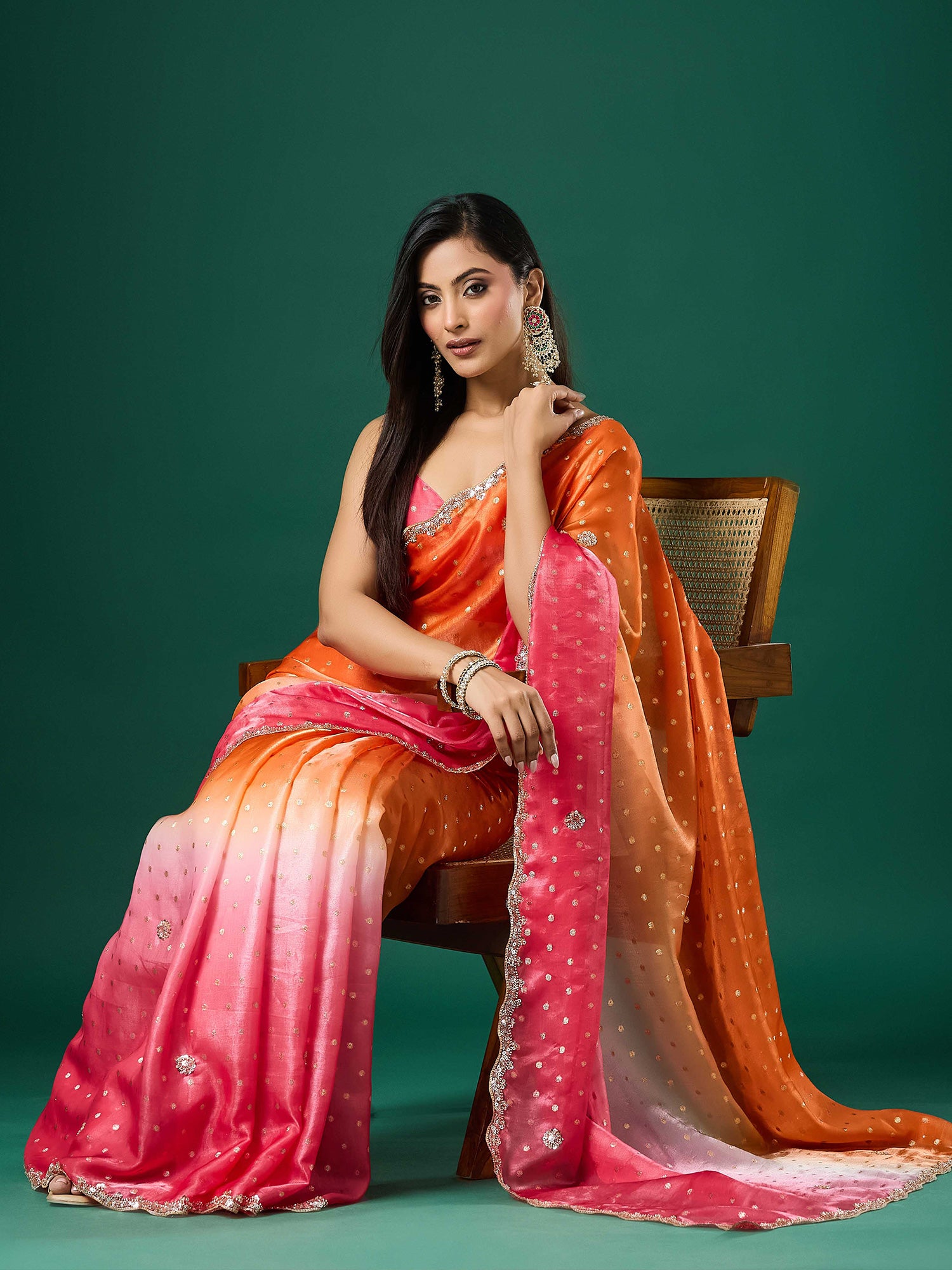Orange Satin saree – detail view 3