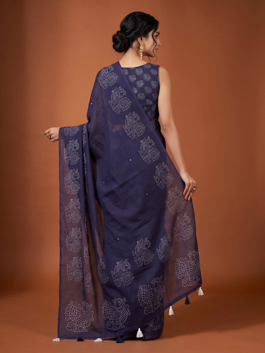 Purple Linen Blend saree – detail view 1