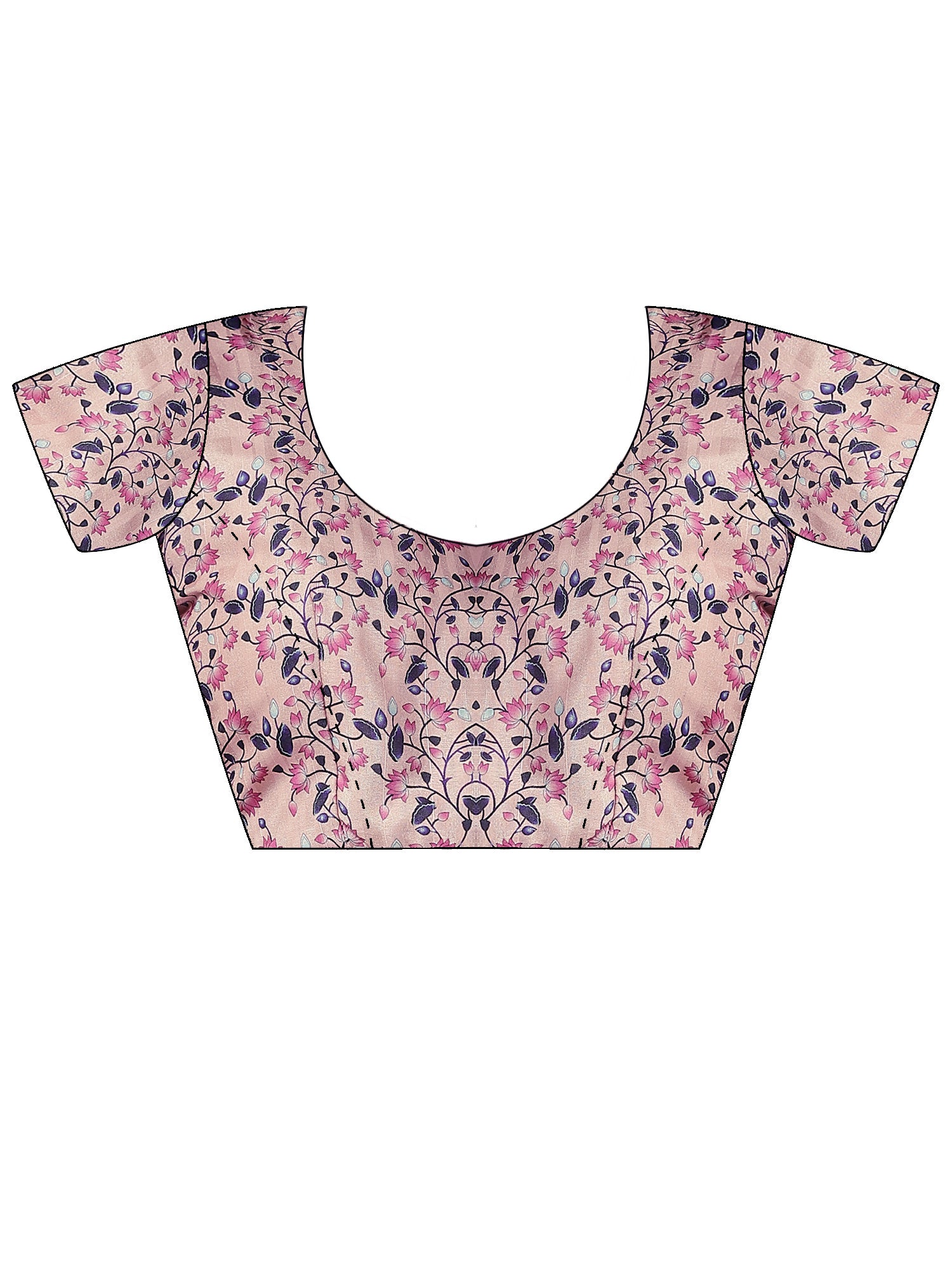 Unstitched pink silk blend blouse piece with ethnic motif design