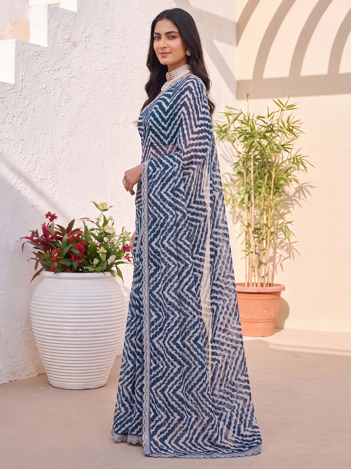 Teal Blue Georgette saree – detail view 2